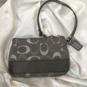 Coach Signature C Gray/Silver Jacquard Fabric Wristlet